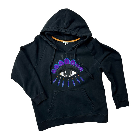Kenzo Tops - Kenzo Paris Black Embroidered Eye Logo Pullover Hoodie Sweatshirt Extra Large